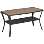 Table basse de terrasse en rotin PE avec étagère de rangement, table de rangement à 2 niveaux