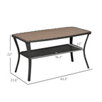 Table basse de terrasse en rotin PE avec étagère de rangement, table de rangement à 2 niveaux