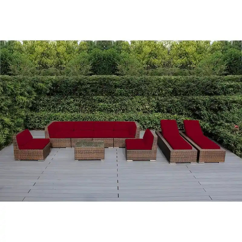 Ohana Outdoor Patio Ensemble de canapés en osier coussiné marron mélangé 9 pièces - Aucun assemblage requis