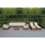 Ohana Outdoor Patio Ensemble de canapés en osier coussiné marron mélangé 9 pièces - Aucun assemblage requis