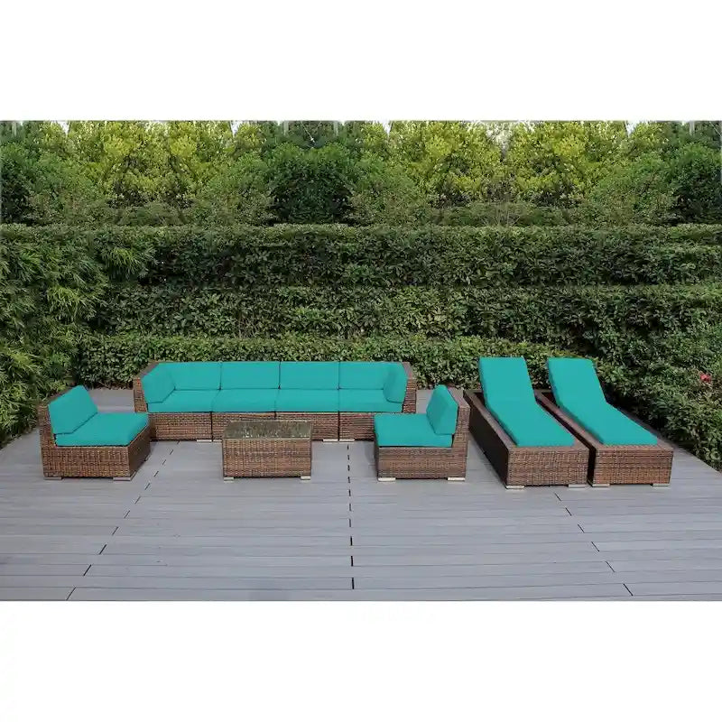 Ohana Outdoor Patio Ensemble de canapés en osier coussiné marron mélangé 9 pièces - Aucun assemblage requis