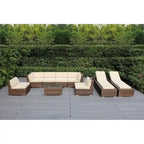 Ohana Outdoor Patio Ensemble de canapés en osier coussiné marron mélangé 9 pièces - Aucun assemblage requis