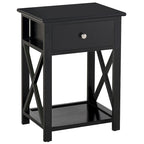 Table d'appoint, Table de chevet de style ferme avec tiroir de rangement, étagère ouverte et cadre en X