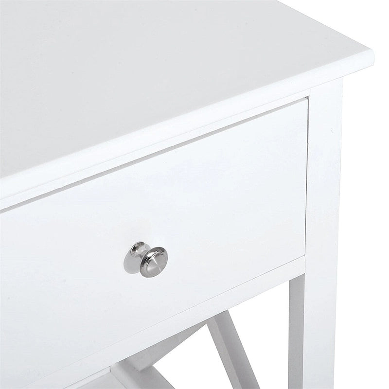 Table d'appoint, Table de chevet de style ferme avec tiroir de rangement, étagère ouverte et cadre en X