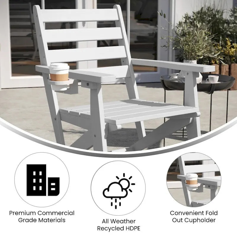 Chaise de salle à manger commerciale Adirondack tout temps avec porte-gobelet pliant