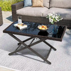 Table basse VredHom d'extérieur en osier, avec plateau en verre trempé, à hauteur réglable