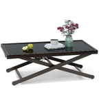 Table basse VredHom d'extérieur en osier, avec plateau en verre trempé, à hauteur réglable