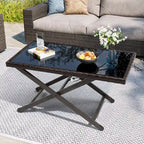 Table basse VredHom d'extérieur en osier, avec plateau en verre trempé, à hauteur réglable