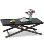 Table basse VredHom d'extérieur en osier, avec plateau en verre trempé, à hauteur réglable