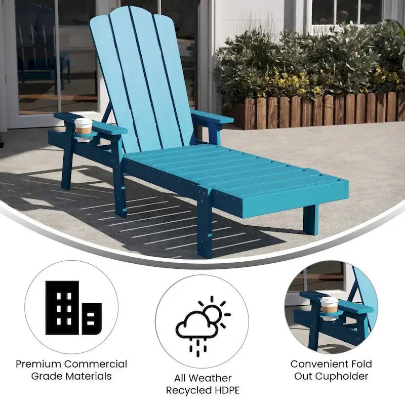 Chaise longue commerciale réglable tout temps avec porte-gobelet escamotable