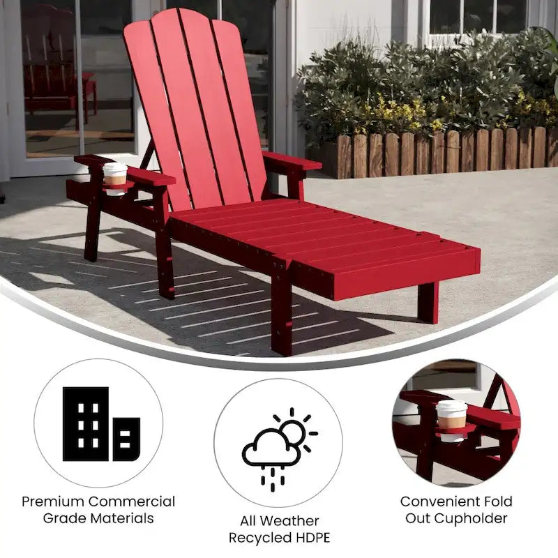 Chaise longue commerciale réglable tout temps avec porte-gobelet escamotable