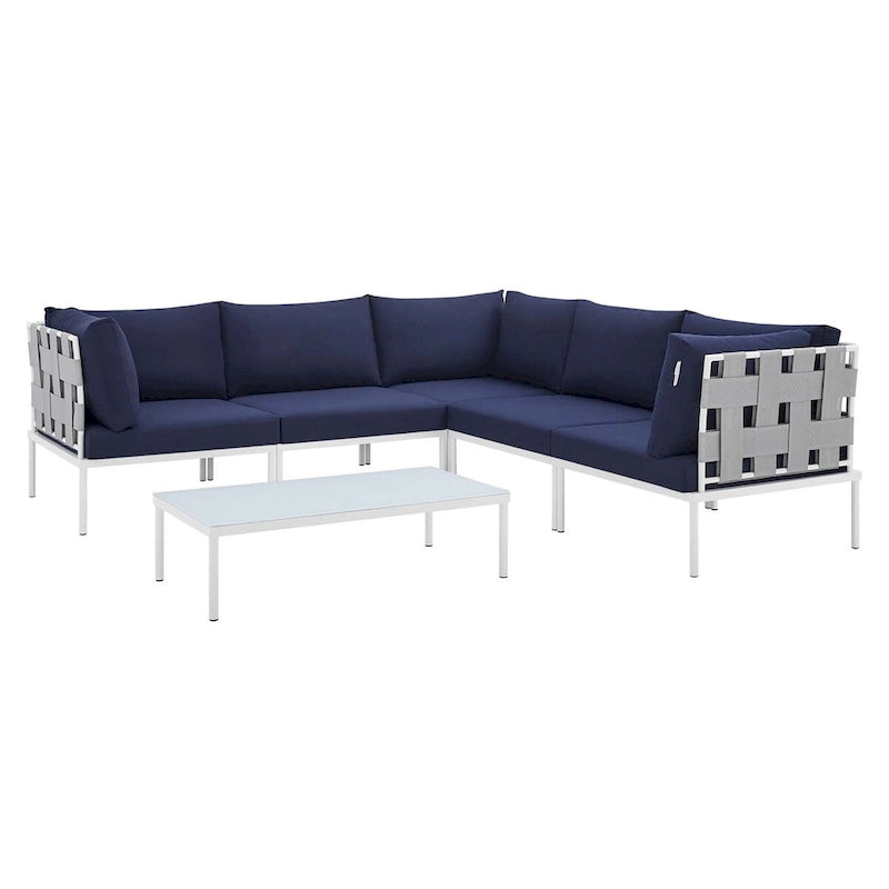 Ensemble de canapé d'angle d'extérieur en aluminium Sunbrella Harmony 6 pièces