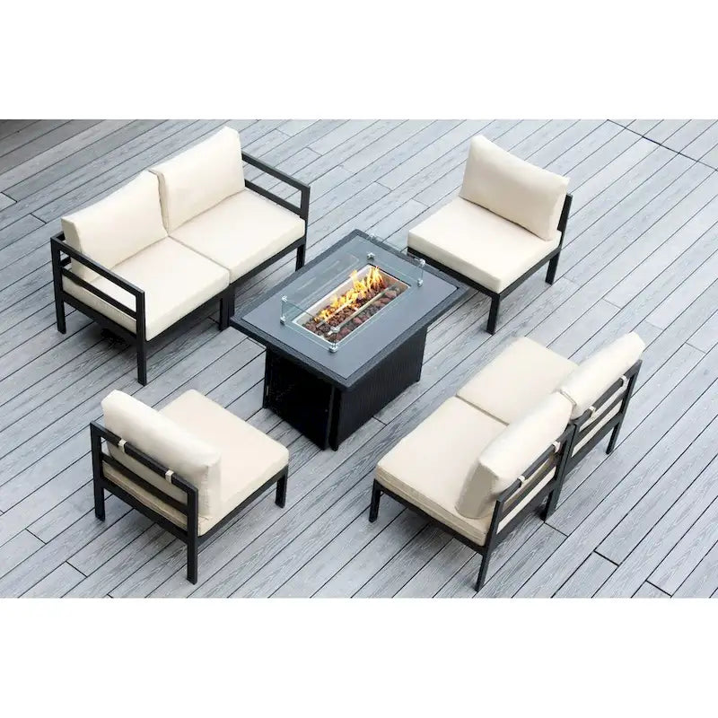 Ohana Outdoor 7-pc. Cushioned Aluminum Sectional with 42 Fire Table
