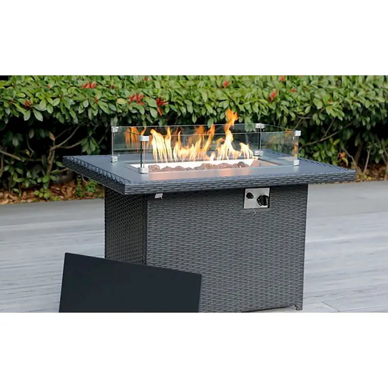 Sectionnel Ohana Outdoor 7 pièces en aluminium coussiné avec table de foyer de 42 po