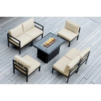 Sectionnel Ohana Outdoor 7 pièces en aluminium coussiné avec table de foyer de 42 po