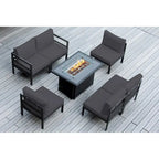 Sectionnel Ohana Outdoor 7 pièces en aluminium coussiné avec table de foyer de 42 po