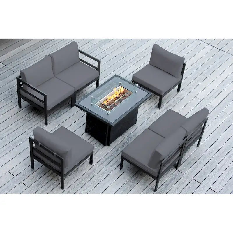 Sectionnel Ohana Outdoor 7 pièces en aluminium coussiné avec table de foyer de 42 po
