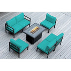 Sectionnel Ohana Outdoor 7 pièces en aluminium coussiné avec table de foyer de 42 po