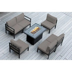 Sectionnel Ohana Outdoor 7 pièces en aluminium coussiné avec table de foyer de 42 po