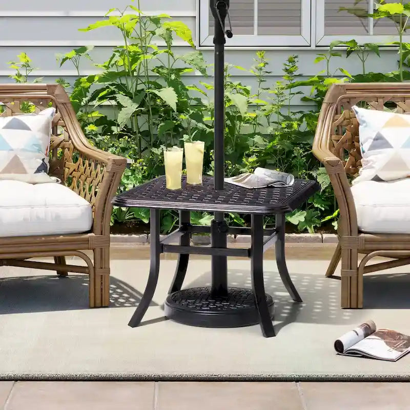 VredHom Cast Aluminum Square Side Table Outdoor with Umbrella Hole - 24.02 L x 24.02 W x 17.52 H