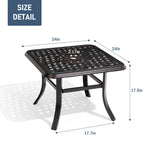 Table d'appoint carrée d'extérieur VredHom en aluminium moulé avec trou pour parasol - 24.02 L x 24.02 l x 17.52 H