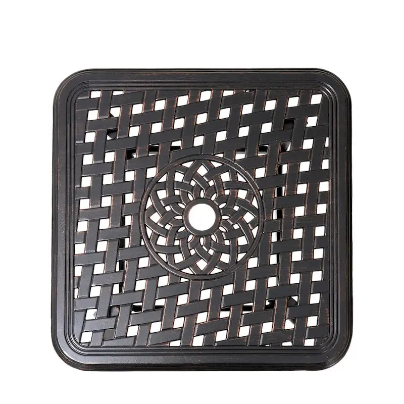 Table d'appoint carrée d'extérieur VredHom en aluminium moulé avec trou pour parasol - 24.02 L x 24.02 l x 17.52 H