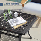 Table d'appoint carrée d'extérieur VredHom en aluminium moulé avec trou pour parasol - 24.02 L x 24.02 l x 17.52 H