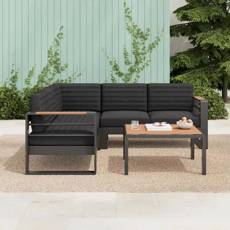 Sornsa Outdoor Aluminum Frame 4 Seater Sectional Sofa Set by Christopher Knight Home