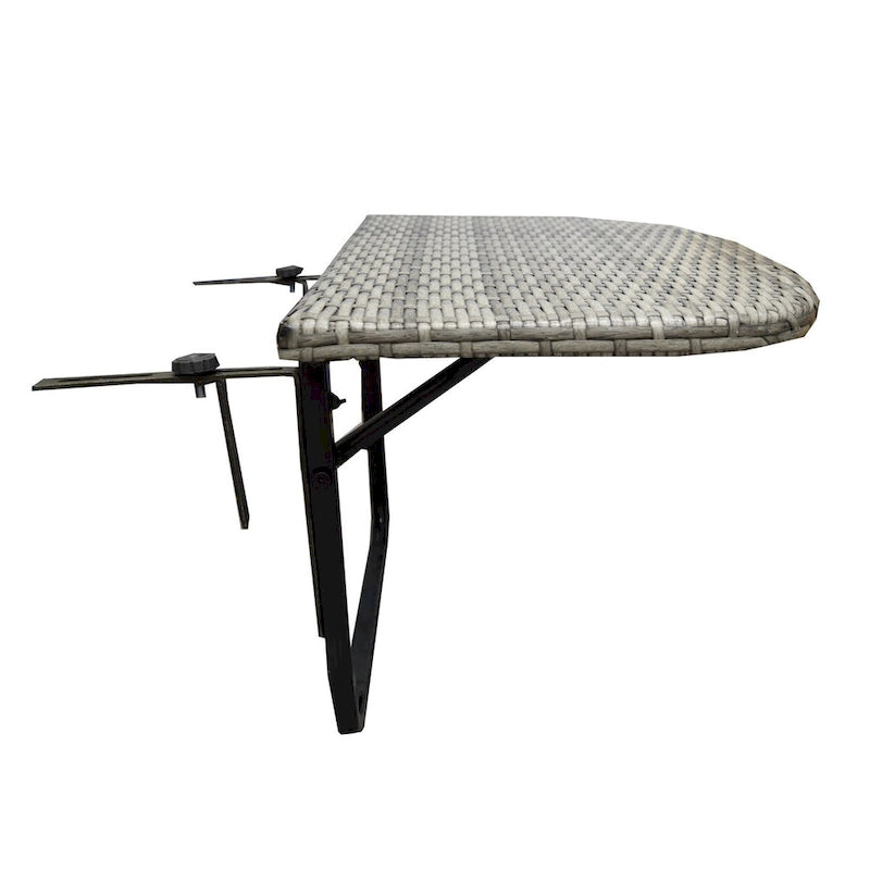 Table de balcon pliable en osier pour l'intérieur et l'extérieur avec structure métallique et pinces réglables