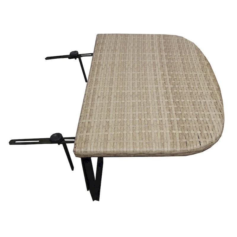 Table de balcon pliable en osier pour l'intérieur et l'extérieur avec structure métallique et pinces réglables