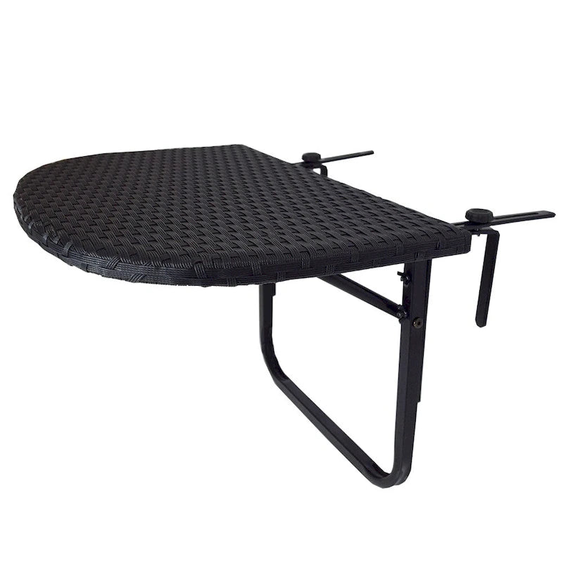 Table de balcon pliable en osier pour l'intérieur et l'extérieur avec structure métallique et pinces réglables