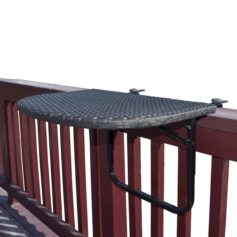 Table de balcon pliable en osier pour l'intérieur et l'extérieur avec structure métallique et pinces réglables
