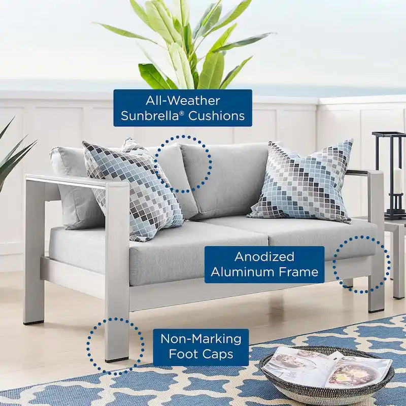 Causeuse d'extérieur Shore en aluminium avec tissu Sunbrella