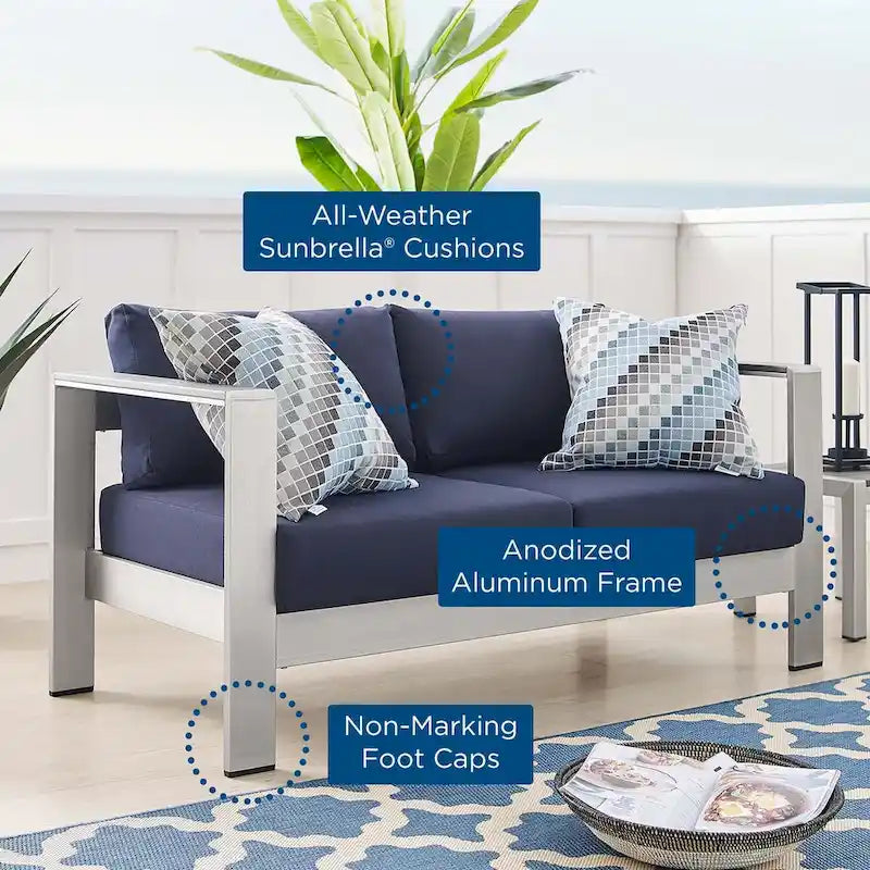 Causeuse d'extérieur Shore en aluminium avec tissu Sunbrella