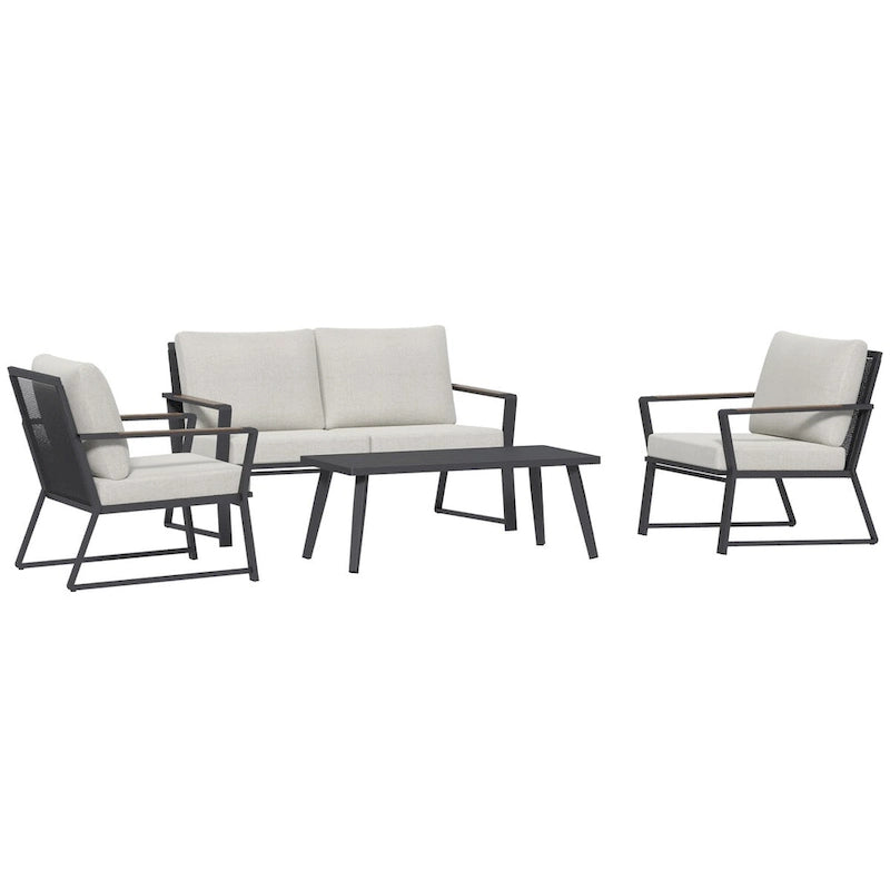 Ensemble de conversation de patio en aluminium 4 pièces avec coussins