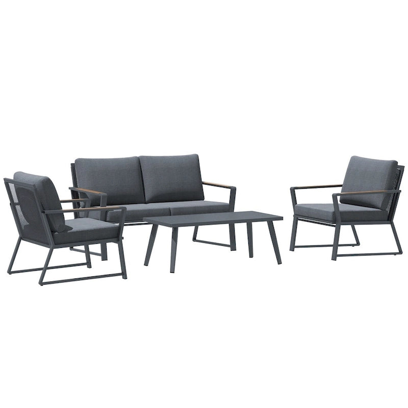 Ensemble de conversation de patio en aluminium 4 pièces avec coussins