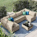 7-piece Outdoor Patio Wicker Conversation Set With Glass-Top Table