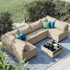 7-piece Outdoor Patio Wicker Conversation Set With Glass-Top Table
