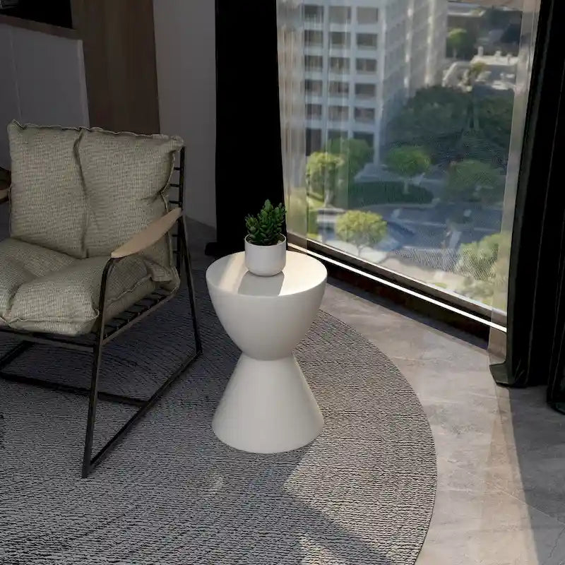 Table d'appoint ronde de 14 po en Fiberstone - Table d'appoint moderne pour intérieur et extérieur