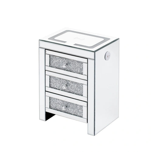 15.7W Silver Rectangle Mirrored End Table with Wireless&USB Charging