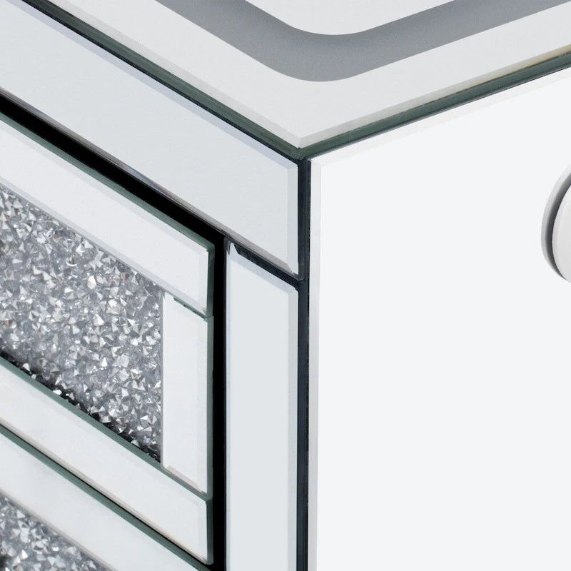 Table d'appoint rectangulaire en miroir argenté 15,7 W avec recharge sans fil et USB