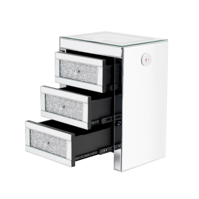 Table d'appoint rectangulaire en miroir argenté 15,7 W avec recharge sans fil et USB