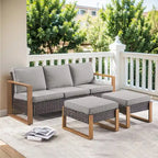 Canapé d'extérieur avec pouf - Marron