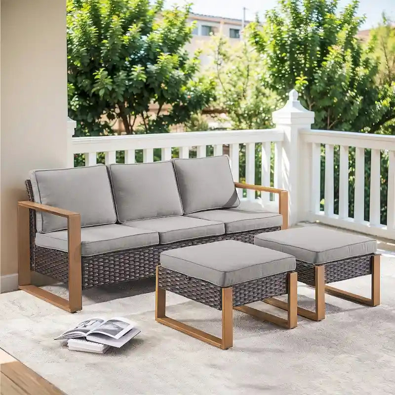 Canapé d'extérieur avec pouf - Marron
