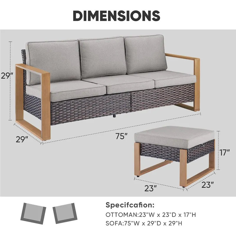Canapé d'extérieur avec pouf - Marron