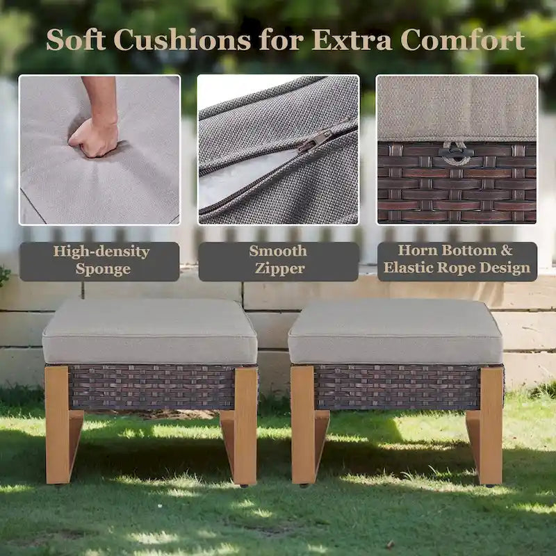 Canapé d'extérieur avec pouf - Marron