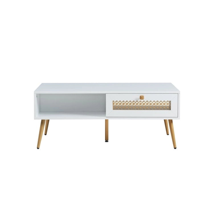 42 W Wood Rectangular Coffee Table with Storage Shelf and Drawer