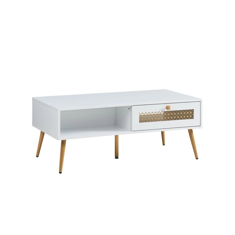Table basse rectangulaire en bois 42 W avec étagère de rangement et tiroir