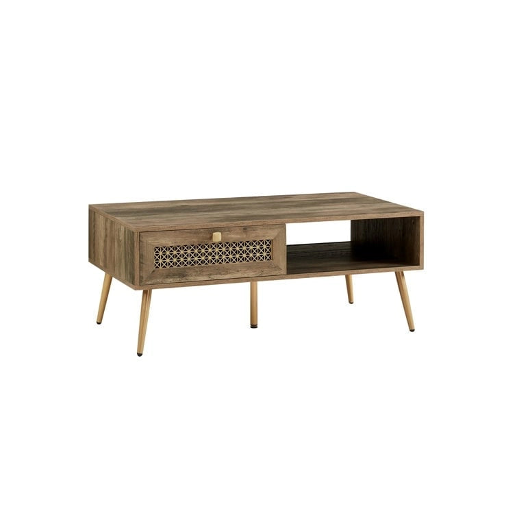 Table basse rectangulaire en bois 42 W avec étagère de rangement et tiroir