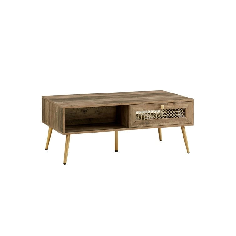 Table basse rectangulaire en bois 42 W avec étagère de rangement et tiroir